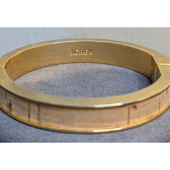 J. Crew Gold Tone Cork Hinged Oval Bangle Bracelet - Picture 4 of 7